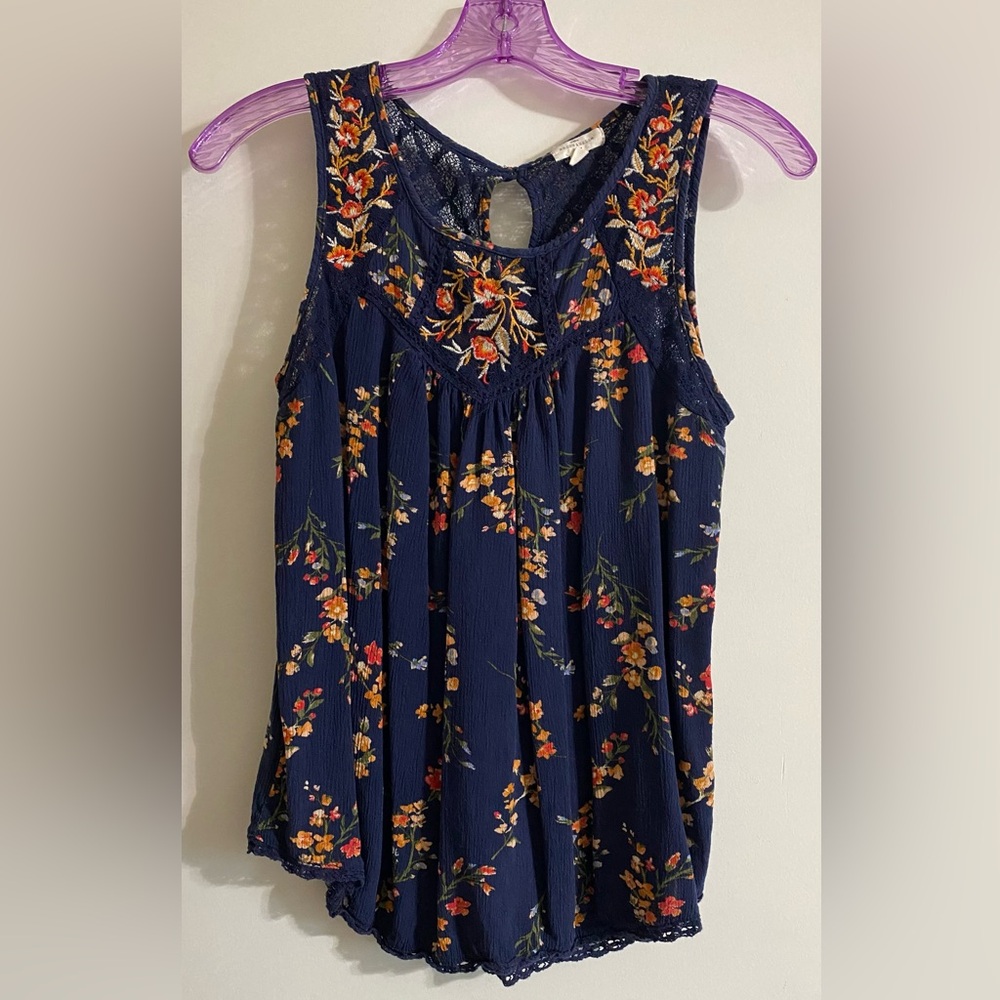Madison and Belle Floral Sleeveless Top - Navy - Picture 1 of 6